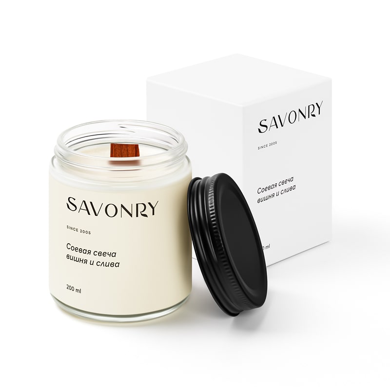 Свеча ароматическая соевая ВИШНЯ и СЛИВА, 200мл